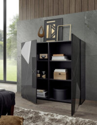 FurniComp LTD Furnicomp Giulia 2 Door Grey Gloss Tall Sideboard/highboard With Mirrors - thumbnail 2