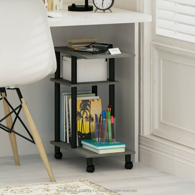 Walplus Furinno Turn-N-Tube U Shape Sofa Side Table With Casters, French Oak Grey/black - image 1