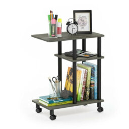 Walplus Furinno Turn-N-Tube U Shape Sofa Side Table With Casters, French Oak Grey/black - thumbnail 2