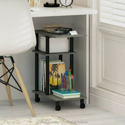 Walplus Furinno Turn-N-Tube U Shape Sofa Side Table With Casters, French Oak Grey/black