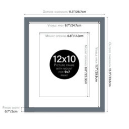 "12X10"" Grey Frame With Mount For 9X7"" Pictures 20mm Slim Edge Portrait And Landscape Display With Wall Hooks And Kickstand" - thumbnail 2