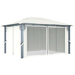 Berkfield Gazebo With Curtain&led String Lights 4X3 M Cream Aluminium - thumbnail 5