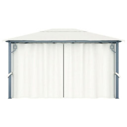 Berkfield Gazebo With Curtain&led String Lights 4X3 M Cream Aluminium - thumbnail 8