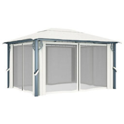 Berkfield Gazebo With Curtain&led String Lights 4X3 M Cream Aluminium - thumbnail 6