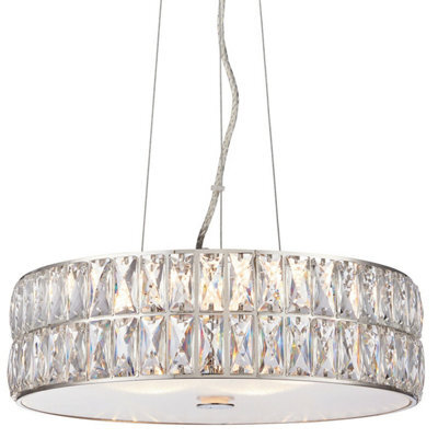 Led Ceiling Pendant Light 25W Warm White Chrome & Crystal Feature Lamp Shade - image 1