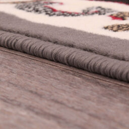 Traditional Grey Bordered Floral Rug For Dining Room-120Cm (Circle) - thumbnail 3