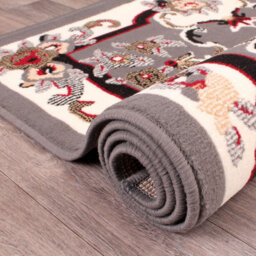 Traditional Grey Bordered Floral Rug For Dining Room-120Cm (Circle) - thumbnail 5