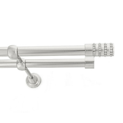 Toolty Double Metal Curtain Pole 19/19mm With Finials Rod Classic Brackets Roseti 145Cm Inox