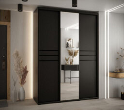 Arte Cannes Xi Sliding Door Wardrobe W170Cm - Sleek Black Storage Solution For Compact Spaces - thumbnail 2