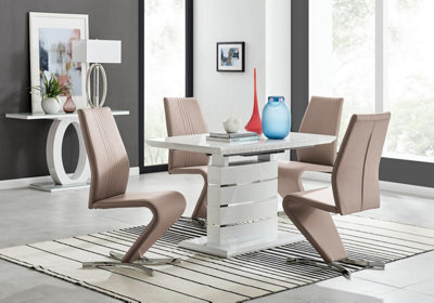 Furniturebox Uk Renato 120Cm High Gloss Extending Dining Table And 4 Cappuccino Willow Chairs - image 1
