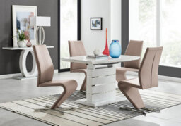 Furniturebox Uk Renato 120Cm High Gloss Extending Dining Table And 4 Cappuccino Willow Chairs - thumbnail 1