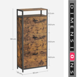 Modcraft Slim Rustic Brown & Black Shoe Cabinet With 3 Fold-Out Doors - Industrial Style - thumbnail 4