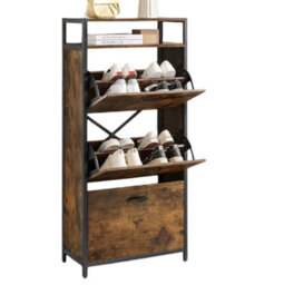 Modcraft Slim Rustic Brown & Black Shoe Cabinet With 3 Fold-Out Doors - Industrial Style - thumbnail 3
