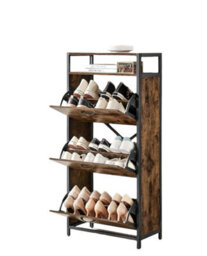Modcraft Slim Rustic Brown & Black Shoe Cabinet With 3 Fold-Out Doors - Industrial Style - thumbnail 6
