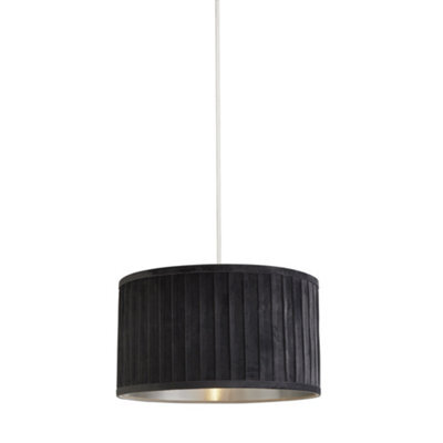 Lighting Collection Busan Grey With Metallic Silver Inner Pleated Velvet 30Cm Shade - image 1