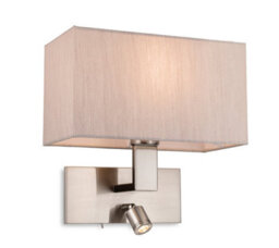 Luminosa Lighting Luminosa Raffles Wall Lamp With Adjustable Switched Reading Light Brushed Steel With Oyster Shade