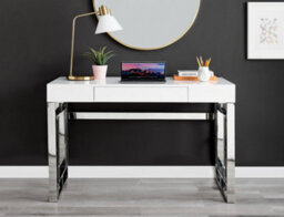 Furniturebox Uk Cambridge White High Gloss Dresser/ Office Desk - thumbnail 2