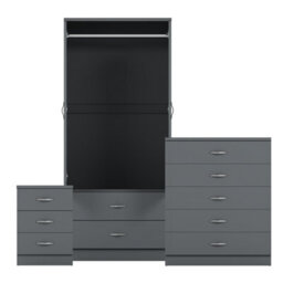 Lassic Vida Designs Riano 3 Piece Bedroom Set (3 Drawer Bedside Chest, 5 Drawer Chest, 2 Door 2 Drawer Wardrobe), Grey - thumbnail 8