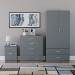 Lassic Vida Designs Riano 3 Piece Bedroom Set (3 Drawer Bedside Chest, 5 Drawer Chest, 2 Door 2 Drawer Wardrobe), Grey - thumbnail 7