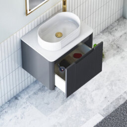 Royal Bathrooms Avenza 600mm Matt Obsidian Black Wall Hung Bathroom Countertop Vanity Unit 1 Drawer With Lyon Basin - thumbnail 5