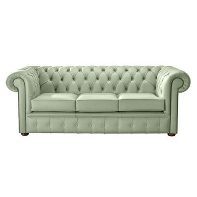 Chesterfield 3 Seater Shelly Thyme Green Leather Sofa Bespoke In Classic Style - image 1