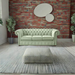 Chesterfield 3 Seater Shelly Thyme Green Leather Sofa Bespoke In Classic Style - thumbnail 3