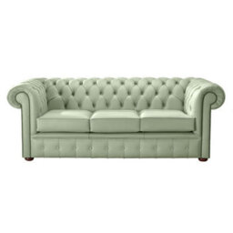 Chesterfield 3 Seater Shelly Thyme Green Leather Sofa Bespoke In Classic Style - thumbnail 1
