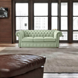 Chesterfield 3 Seater Shelly Thyme Green Leather Sofa Bespoke In Classic Style - thumbnail 2