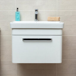 Plum&clay Emery Textured White Wall Hung Bathroom Vanity Unit & Basin Set With Chrome Handles (W)60Cm (H)46Cm - thumbnail 3