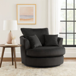 Furnishings For Less UK Victoria Soft Plush Velvet Fabric Swivel Chair 360 Rotation Black