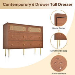 Matteo Elegant Rattan Sideboard Cabinet, Walnut, 6 Drawers, 40D X 120W X 90H Cm - thumbnail 7