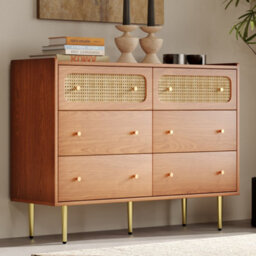 Matteo Elegant Rattan Sideboard Cabinet, Walnut, 6 Drawers, 40D X 120W X 90H Cm - thumbnail 8