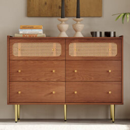 Matteo Elegant Rattan Sideboard Cabinet, Walnut, 6 Drawers, 40D X 120W X 90H Cm - thumbnail 9