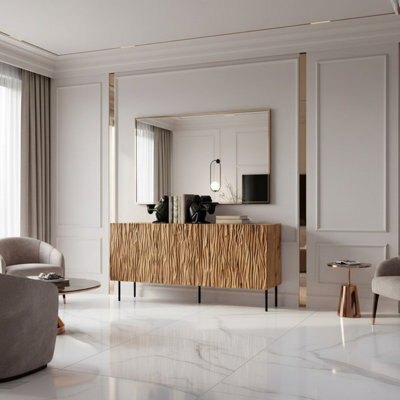 Jungle 152Cm Modern Sideboard Oak Wotan And Black Cabinet With Metal Legs And Push To Open System - image 1