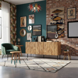 Jungle 152Cm Modern Sideboard Oak Wotan And Black Cabinet With Metal Legs And Push To Open System - thumbnail 2