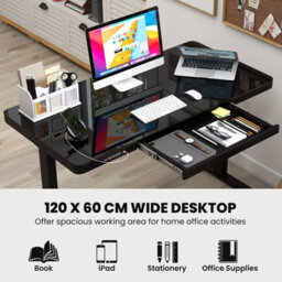 Costway 120 X 60 Cm Electric Standing Desk W/ Drawers Whole-Piece Glass Computer Desk - thumbnail 7