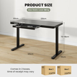 Costway 120 X 60 Cm Electric Standing Desk W/ Drawers Whole-Piece Glass Computer Desk - thumbnail 3