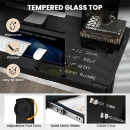 Costway 120 X 60 Cm Electric Standing Desk W/ Drawers Whole-Piece Glass Computer Desk - thumbnail 9