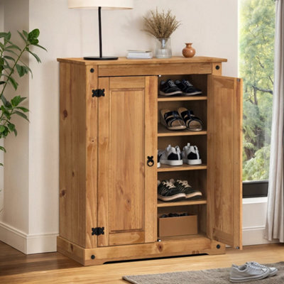 Shoe Rack Cupboard 2 Door Storage Cabinet Solid Wood Mexican Pine Wooden - image 1