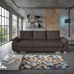 Benita Sofa Bed With Storage Extendable Sleeping Function Upholstered 3 Seater Sofa Multiple Fabric Options Brown