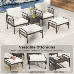 Costway 5 Piece Garden Furniture Set Patio Wicker Chairs Table Set W/ Ottomans - thumbnail 7
