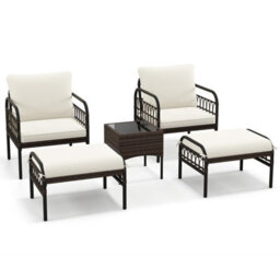 Costway 5 Piece Garden Furniture Set Patio Wicker Chairs Table Set W/ Ottomans - thumbnail 2