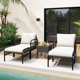 Costway 5 Piece Garden Furniture Set Patio Wicker Chairs Table Set W/ Ottomans - thumbnail 1