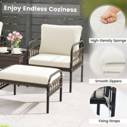 Costway 5 Piece Garden Furniture Set Patio Wicker Chairs Table Set W/ Ottomans - thumbnail 4