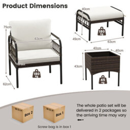 Costway 5 Piece Garden Furniture Set Patio Wicker Chairs Table Set W/ Ottomans - thumbnail 3