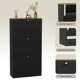 Lassic Vida Designs 2 Drawer Shoe Storage Cabinet For Hallway Shoe Cupboard Organiser Up To Size 10, Black & Oak - thumbnail 9