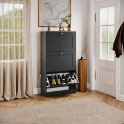 Lassic Vida Designs 2 Drawer Shoe Storage Cabinet For Hallway Shoe Cupboard Organiser Up To Size 10, Black & Oak - thumbnail 6