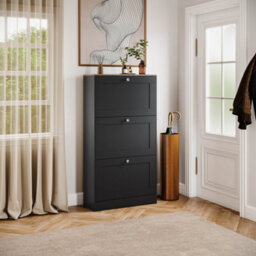 Lassic Vida Designs 2 Drawer Shoe Storage Cabinet For Hallway Shoe Cupboard Organiser Up To Size 10, Black & Oak - thumbnail 5