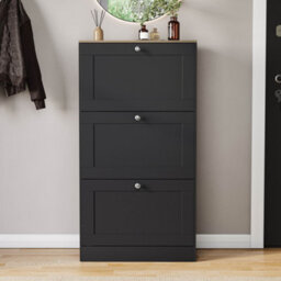 Lassic Vida Designs 2 Drawer Shoe Storage Cabinet For Hallway Shoe Cupboard Organiser Up To Size 10, Black & Oak - thumbnail 2