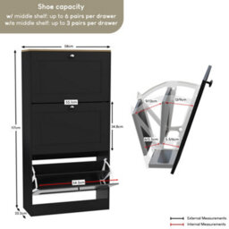 Lassic Vida Designs 2 Drawer Shoe Storage Cabinet For Hallway Shoe Cupboard Organiser Up To Size 10, Black & Oak - thumbnail 4